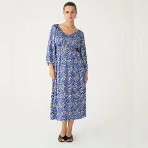 J. Crew V-Neck Long Sleeves Midi Dress Fete Floral Print Size S NWT